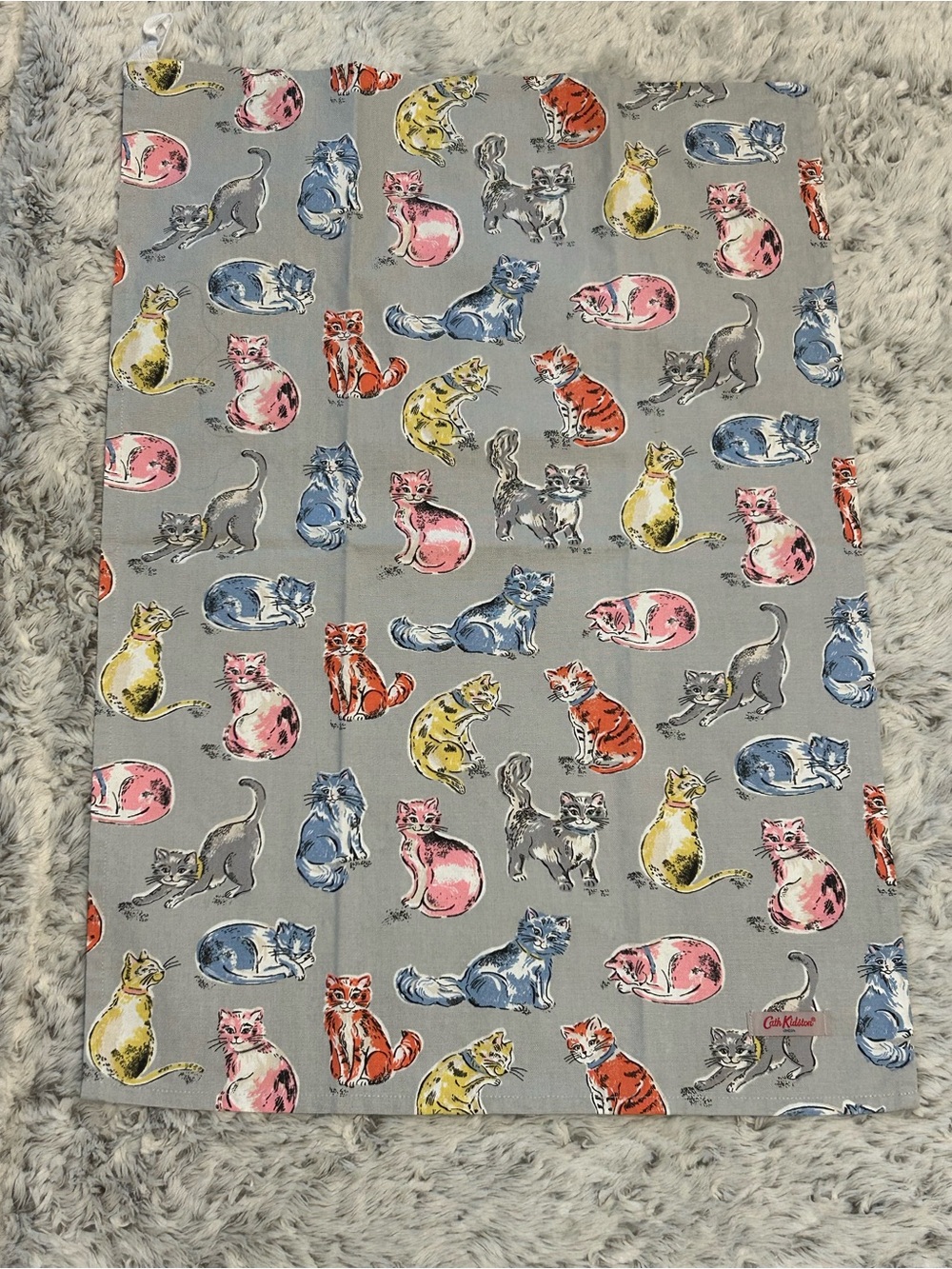 Cath Kidston Grey Multicolor Cat Print Tea Towel